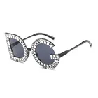 Celebrity Women Fake Diamond Irregular Black Lens with Big Pc Frame ladies DG Design Sun Shades Sunglasses