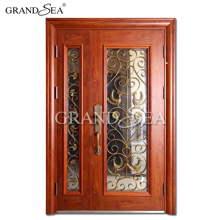 Luxury Steel Entry Doors With Decorative Glass Insert Full Light