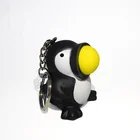 cute rubber custom shape penguin popper keychain with ball