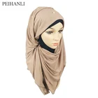 Hot Selling Women Shawl Solid Color Cotton Muslim Pearl Hijab Accessories Scarf