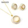 18K Fashion Gold Chain Necklace Earrings Cubic Zircon Wedding CZ Big White Crystal Life Eyes Jewelry Set