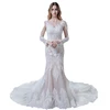 Long Sleeve Wedding Dress 2018 Mermaid Latest Designs Lace Bridal Dresses Muslim Long Trail