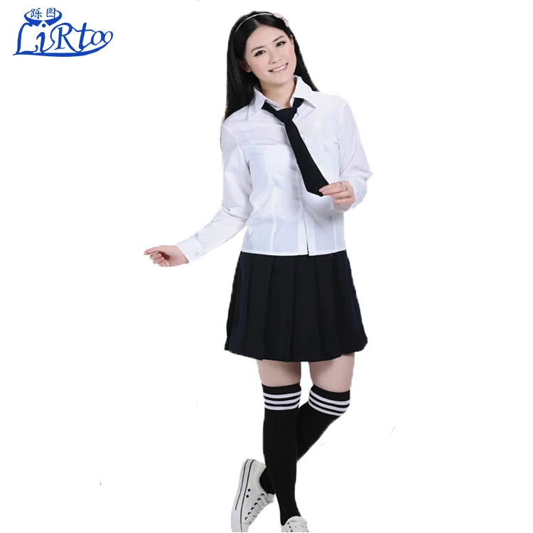 2016 Nuevo coreano Anime uniforme de la escuela cosplay calidad elegante blanco negro uniforme de la escuela polo camisas y corbatas para las niñas