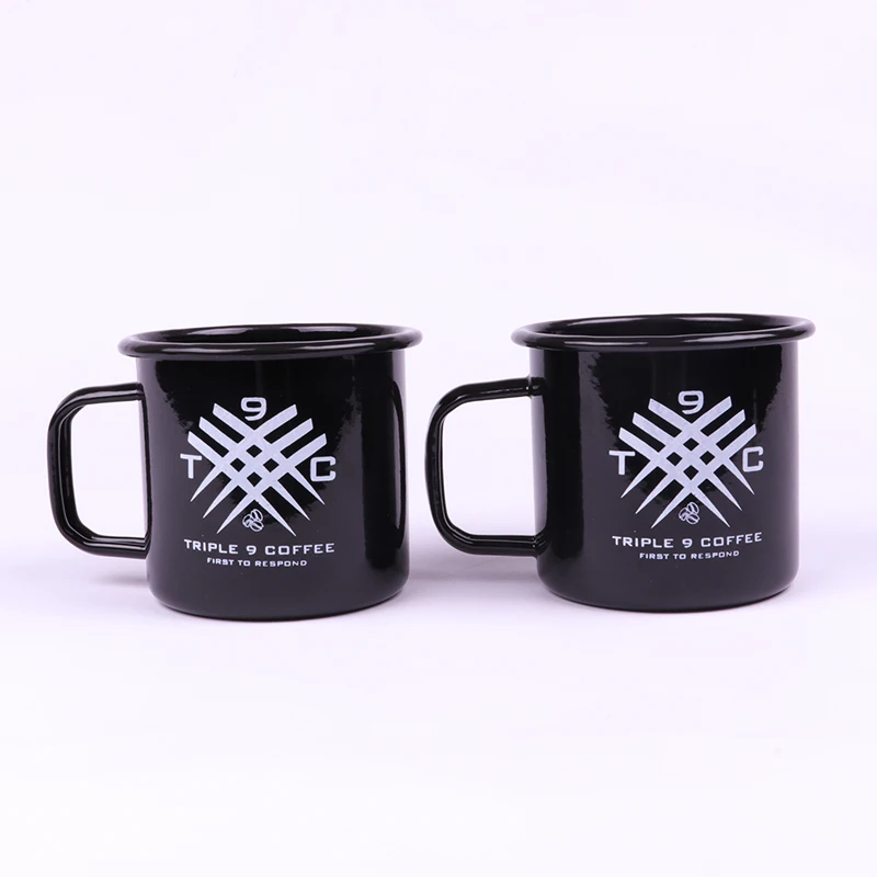 Unionpromo High Quality 9cm size 0.6mm thickness Black enamel mug custom logo