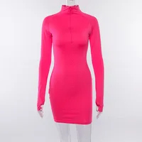 

solid long sleeve high neck zipper high waist bodycon sexy stretchy dresses 2020 autumn winter women fashion casual set