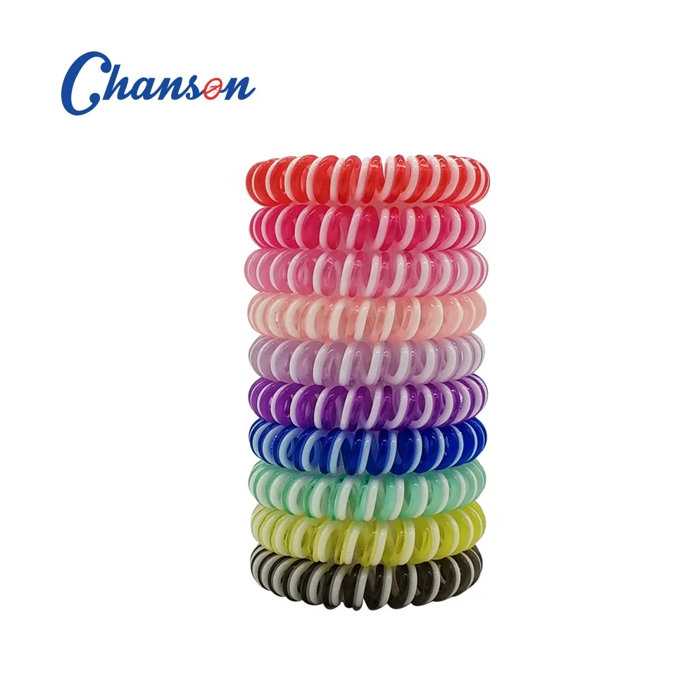 Mixed Color Stretchy Curly Cord Coil Hair Ties Rubber Telephone