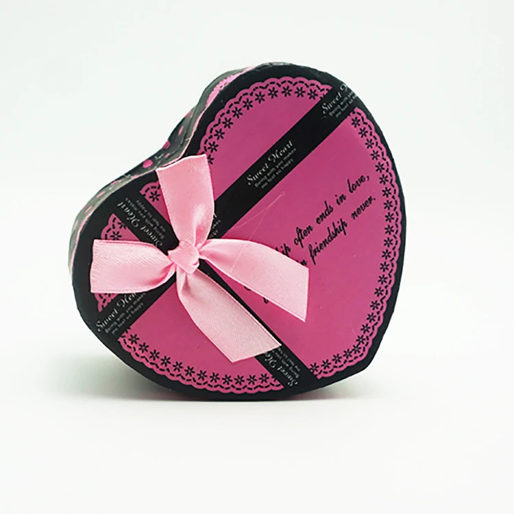 beautiful heart shape cardboard gift box with ribbon tie for