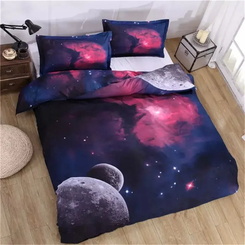 2016 New 4/3pcs Galay 3D Bedding Sets Universe Outer Space Duvet cover Bed Sheet / Fitted Bed Sheet pillowcase Twin queen king