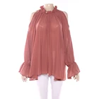 2019 Lady Casual Top Open Slit Bell Sleeves Plain Blouse