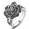Fashion Jewellery Ring Thailand Black Marcasite Engagement Flower Ring