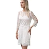 Hot summer design online shopping women v neck lace design long sleeve midi dress