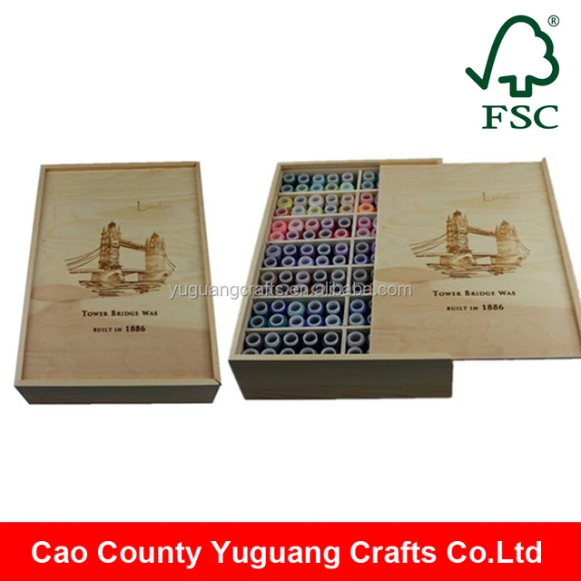 yuguang crafts handmade hot stamp logo wood sewing thread box