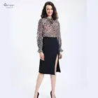 New Models 100% Polyester Chiffon Long Bell Sleeve Leopard Printed Sheer Stand Collar Blouse