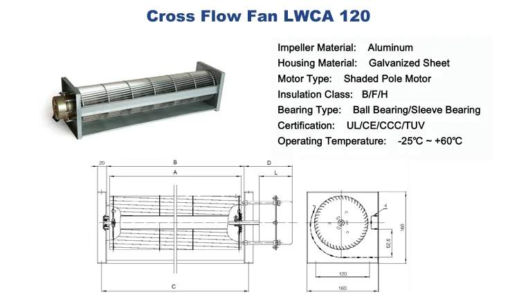 Cross Flow Fan, LONGWELL, LWCA, Aluminum, 120mm - detail 6