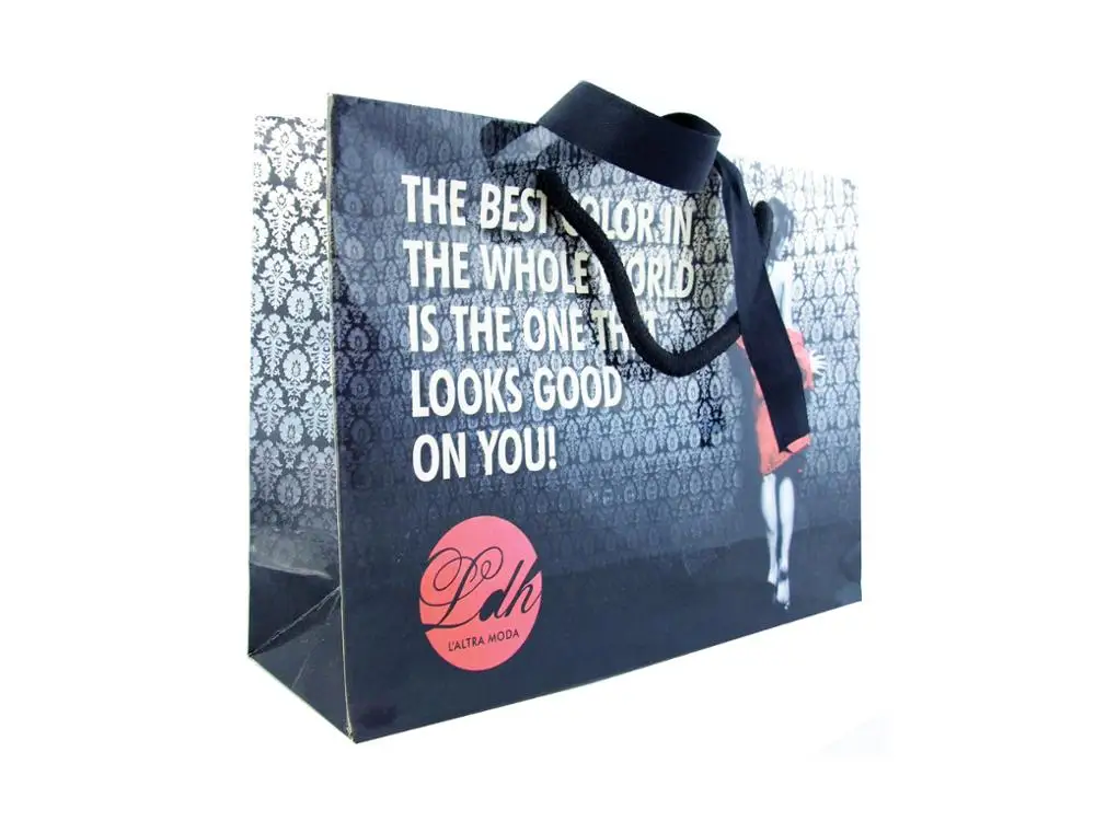 high quality custom ribbon handle paper gift shopping bag