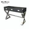 Black wood cross base polished nickel console table