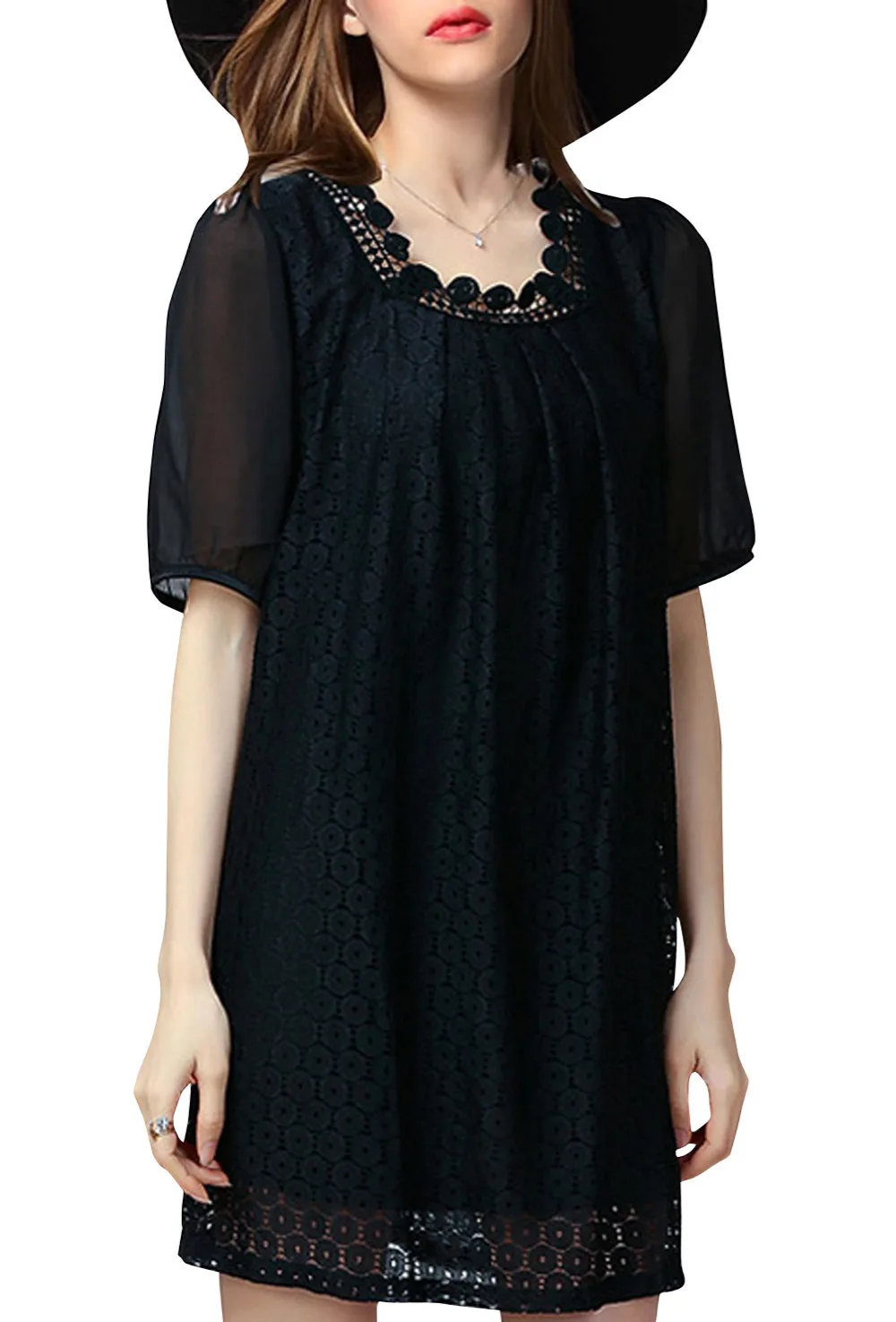 Summer Style 2015 Print Women Summer Dress Casual Lace Round Neck Sheer Sleeve Dress Women Vestidos Femininos Plus Size Dresses