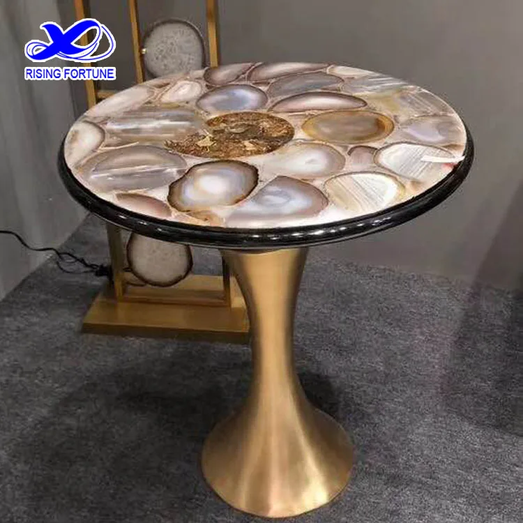 Gemstone agate round coffee table