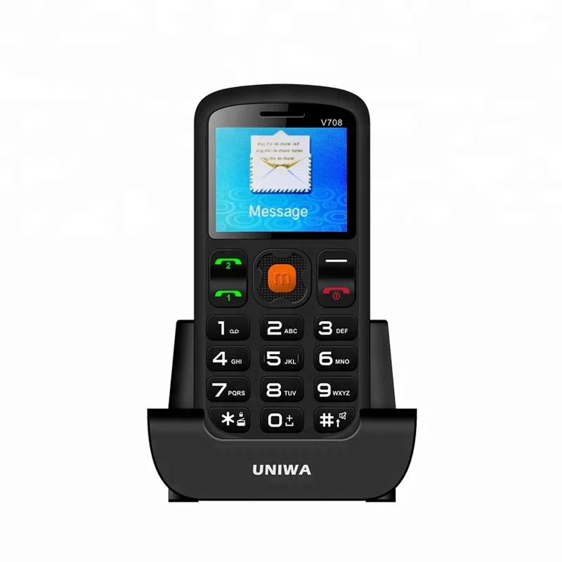 

Cheap Price 1.77 Inch Dual SIM Card SOS Function Big Button Senior Cell Phone UNIWA V708, Black