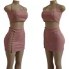 Spring and summer hot unique Hanging neck strapless bust wrapped women two piece set women clothing with zipper fly back