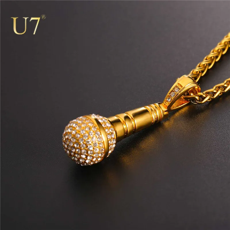 U7 Stainless Steel 18K Gold Plated Rhinestone Women Men Hip Hop Jewelry Ice Out Chain Necklace Microphone Pendant
U7 Stainless Steel 18K Gold Plated Rhinestone Women Men Hip Hop Jewelry Ice Out Chain Necklace Microphone Pendant