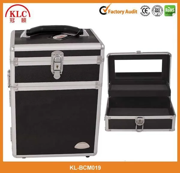 Trolley Aluminum Cosmetic box Makeup carry case Beauty case with Silver Lock Box for train