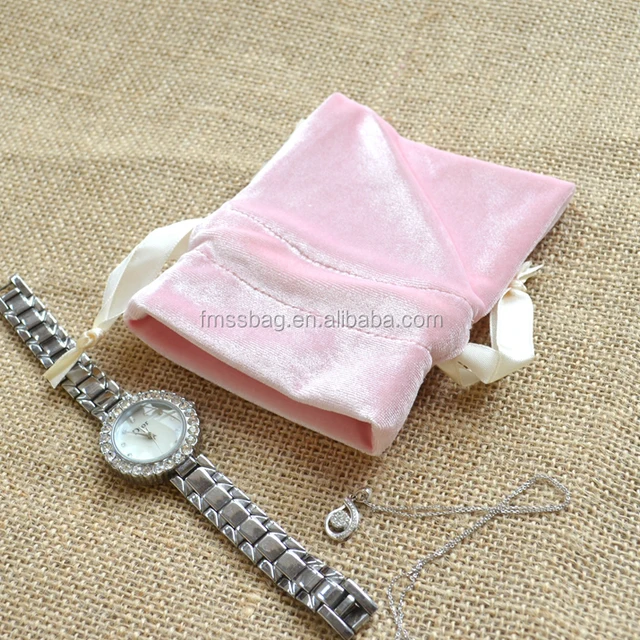 pink velvet pouch with ribbon drawstring velvet bag jewelry