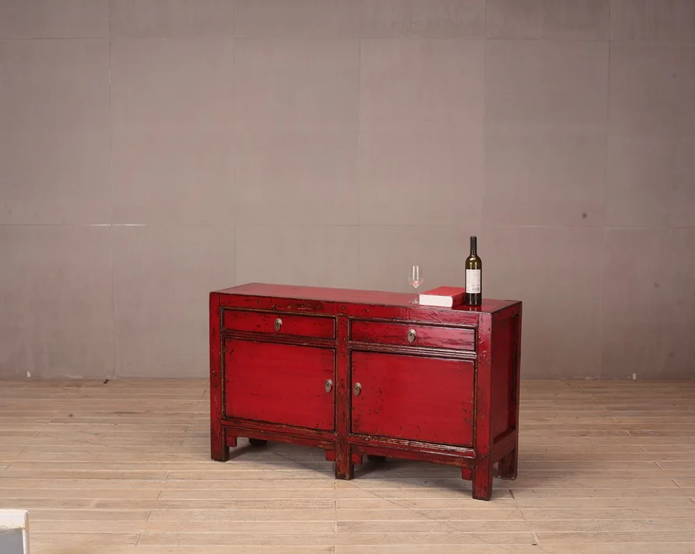 Wholesale rustic furniture handmade red lacquer kitchen cabinet