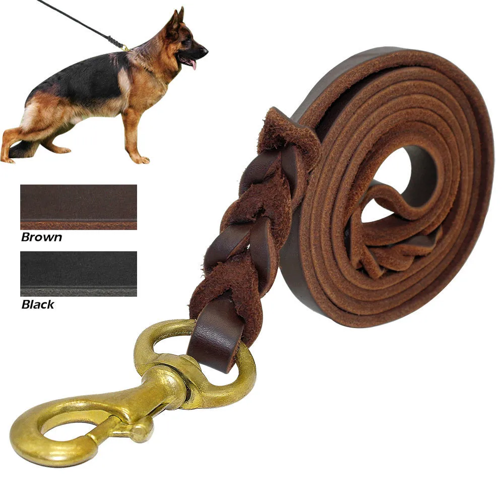 

Wholesale Dog Leather Leash, Genuine Leather Dog Training Leash for Large Dogs, Brown / black/customized