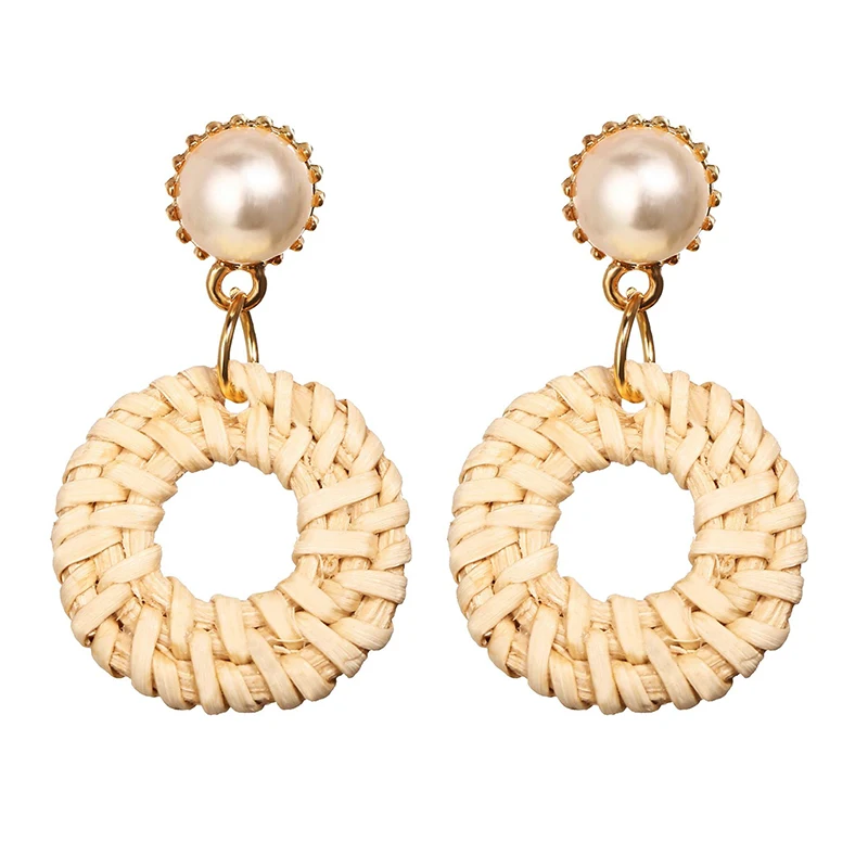 New Bohemian Weave Rattan Drop Earrings 2019 Vintage Pearl Beige Round Straw Dangle Earrings (KER405), Same as the picture
New Bohemian Weave Rattan Drop Earrings 2019 Vintage Pearl Beige Round Straw Dangle Earrings (KER405), Same as the picture