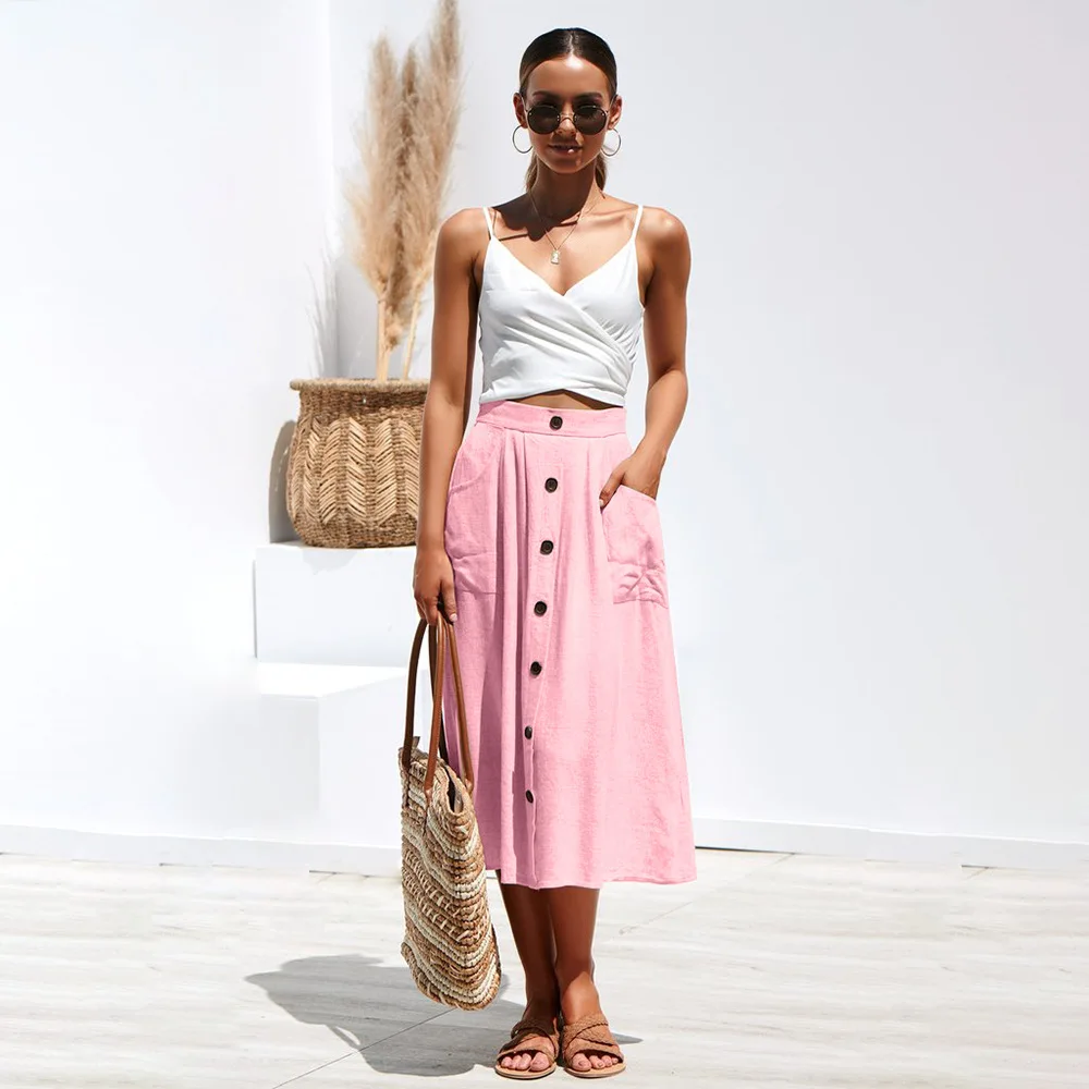 Fashion Sexy Skirt Spring Ladies Button A Line Korean High Waist Midi Skirts Women Loose Clothes Casual Button Pocket ECF1858
Fashion Sexy Skirt Spring Ladies Button A Line Korean High Waist Midi Skirts Women Loose Clothes Casual Button Pocket ECF1858