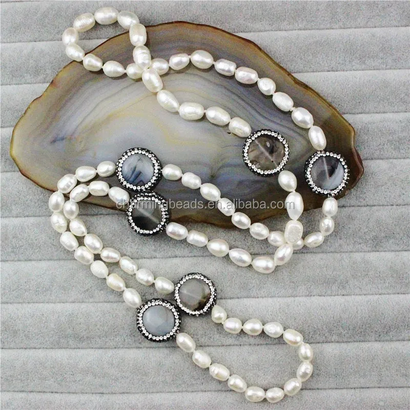 CH-JBN0129 handmade hematite bead necklace with pendants,fashion frewather pearl pendant necklace,wholesale necklace jewelry