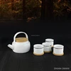 665ml teapot 205ml cup wholesale white porcelain round japanese restaurant ceramic teapot and tea cup set with cork mat lid