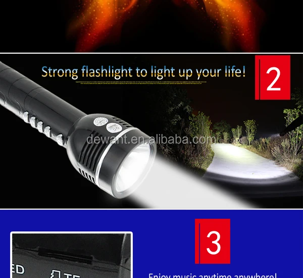 portable handheld flashlight tf card mp3 music player led torch with charging usb.jpg
