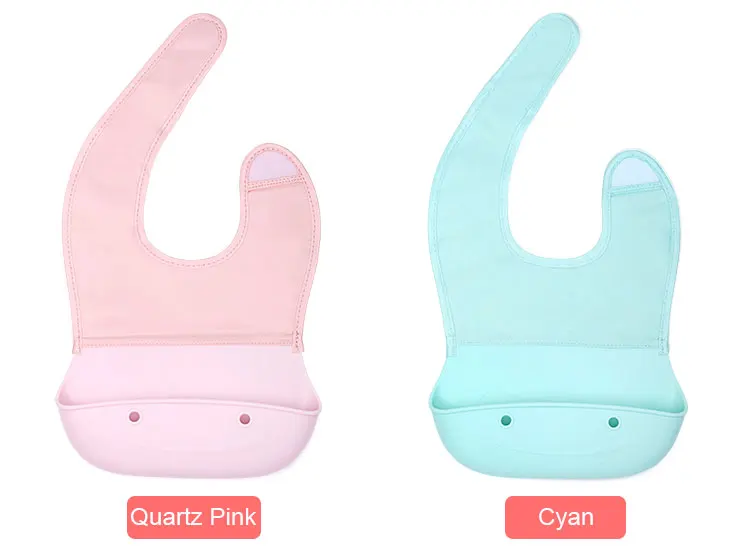 Hot Sale Kean Adult Waterproof Button Soft Baby New Folding Custom Silicone Bib With Crumb Catcher