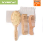 Bamboo massager magic carbon detangling hair brush hair straightener comb set