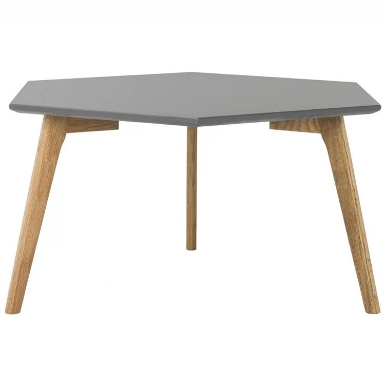 2017 high quality wholesale hexagon shape MDF tea table solid wood legs coffee table design