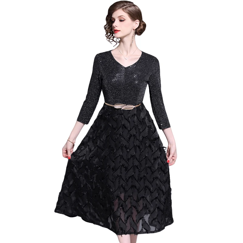 Women Dress Autumn Winter European Style Ladies Knee Length Vintage Elegant Black Party Dresses
Women Dress Autumn Winter European Style Ladies Knee Length Vintage Elegant Black Party Dresses