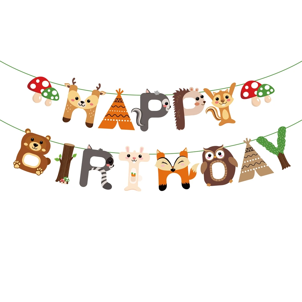 woodland creatures party decorations happy birthday party banner