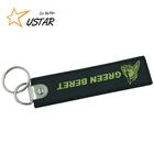 Fashion Custom Fabric Beautiful Embroidery Logo Keychain Two Sided Woven Letter Textile Keyring