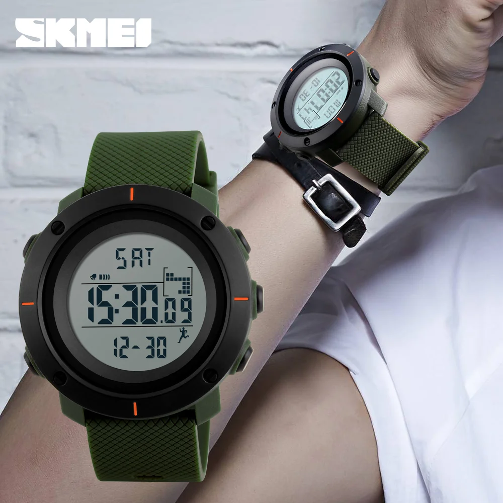 Jam tangan chronograph big dial pedometer skmei watch for men