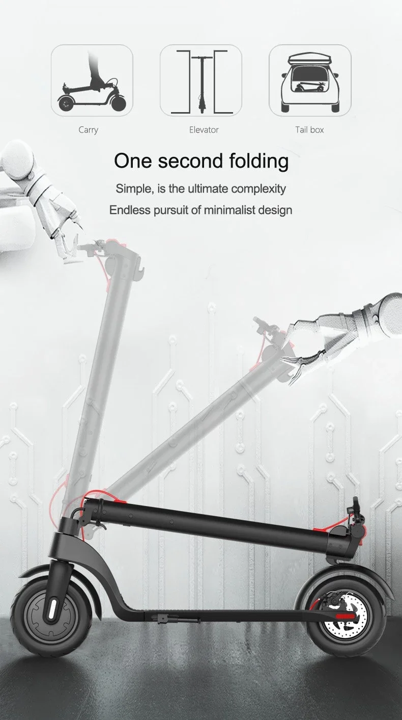 High quality cheap foldable  Electric scooter 8.5 tire with sit and changeable battery