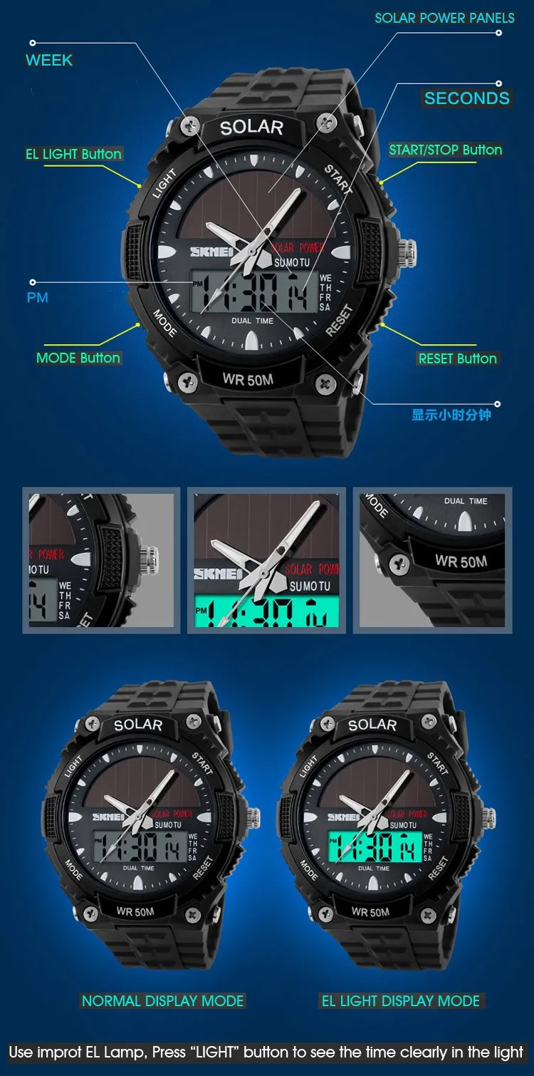 SKMEI 1049 Best Selling Quartz Chrono Watch Waterproof Solar Sports Digital Wristwatch