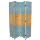 4 Panel Screen Beach Blue Natural Paper Straw Weave Room Divider