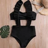 Free sample swimsuit one piece custom Black Retro ruffle women swimwear christmas bikini