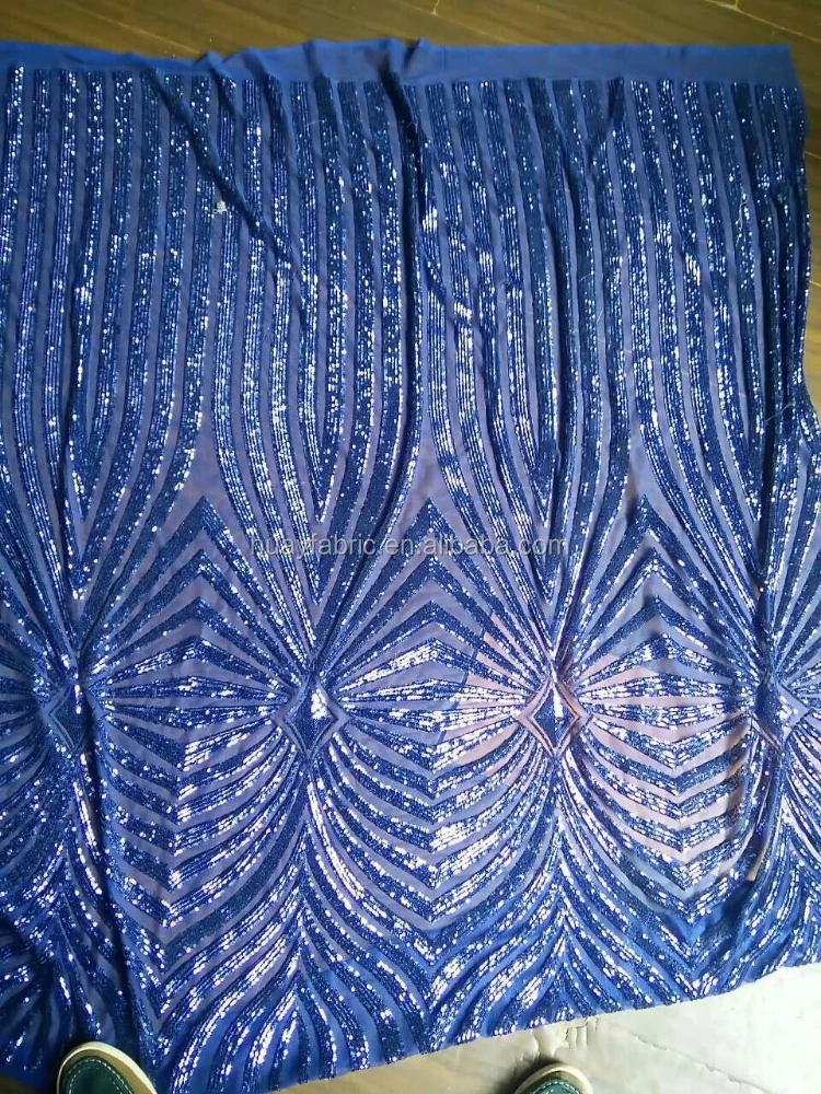 Hot Royal blue Sequins Lace Fabric chemical lace embroidery fabric