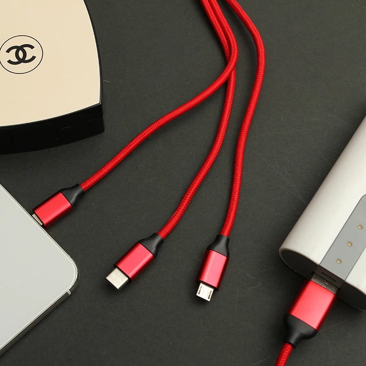 Wholesale Price Nylon Braided Colored 3 IN 1 Universal Mobile Charger Heads USB Cables for Phones - ANKUX.COM