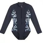 Long Sleeves Rash Guard Solid Swimwear One Piece Diving Swimsuit High Neck