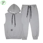 Eco-Friendly material sleeveless hoodie set plain cotton football tracksuit for men
