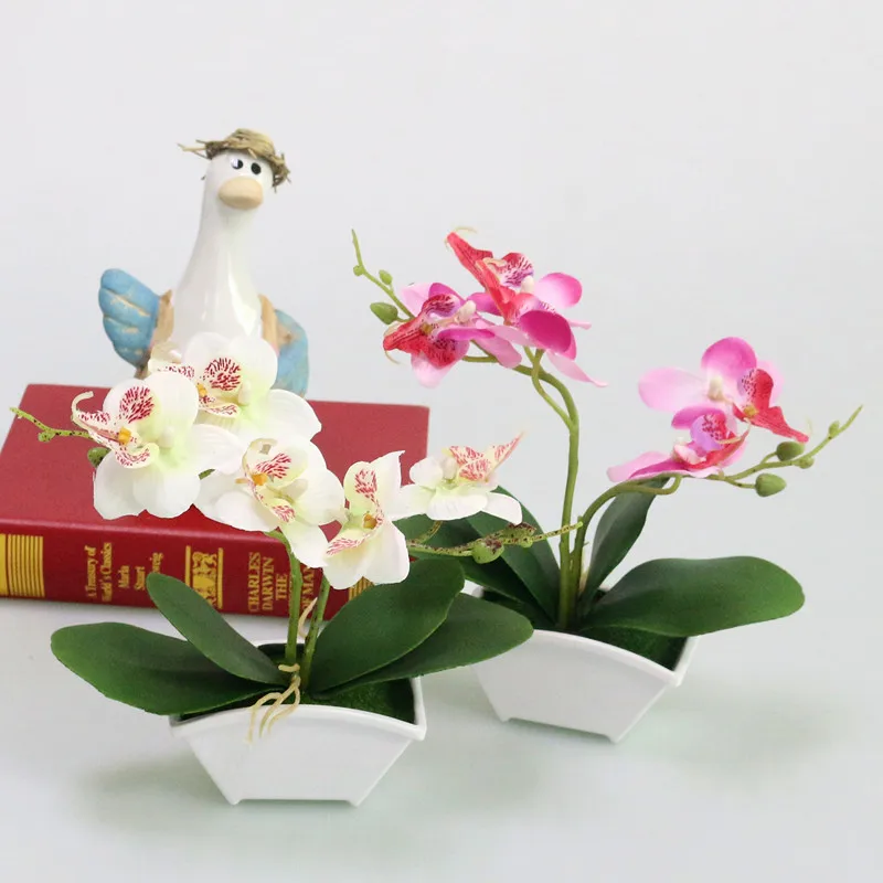 Artificial Small Butterfly Orchid Flower Real Touch Leaves Simualtion Plants Bonsai Wedding Home Office Party Decoration